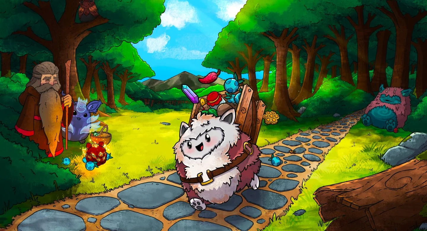 A fluffy Chumbi walking along a stone forest path in Chumbi Valley